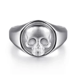 Hot Gabriel & Co. Wide 925 Sterling Silver Skull Signet Ring in Sand Blast Finish