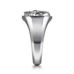 Hot Gabriel & Co. Wide 925 Sterling Silver Skull Signet Ring in Sand Blast Finish