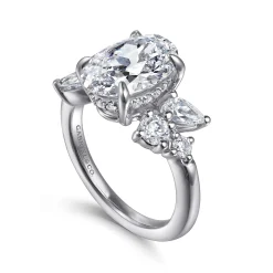 New Gabriel & Co. Willa - 14K White Gold Asymmetrical Burst Oval Diamond Engagement Ring