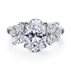 New Gabriel & Co. Willa - 14K White Gold Asymmetrical Burst Oval Diamond Engagement Ring