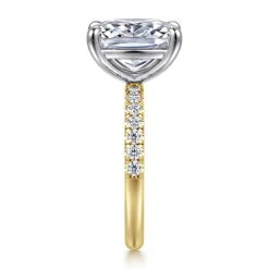 Clearance Gabriel & Co. Winslow - 14K White-Yellow Gold Elongated Cushion Diamond Engagement Ring