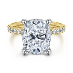 Clearance Gabriel & Co. Winslow - 14K White-Yellow Gold Elongated Cushion Diamond Engagement Ring
