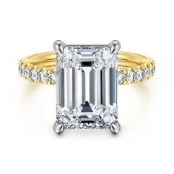 Best Gabriel & Co. Winslow - 14K White-Yellow Gold Emerald Cut Diamond Engagement Ring