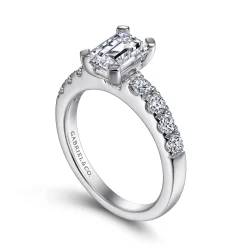 Best Gabriel & Co. Wyatt - 14K White Gold Emerald Cut Diamond Engagement Ring