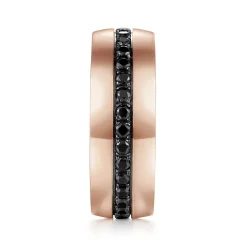 Gabriel & Co. Xavier - 14K Rose Gold Black Diamond Mens Wedding Band in High Polished Finish