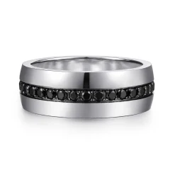 Online Gabriel & Co. Xavier - 14K White Gold and Black Diamond Men's Band in High Polished Finish