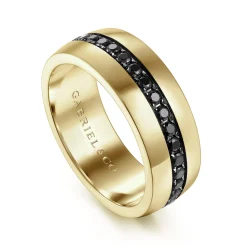New Gabriel & Co. Xavier - 14K Yellow Gold Black Diamond Men's Band in High Polished Finish
