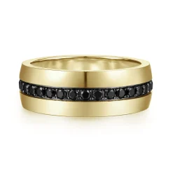 New Gabriel & Co. Xavier - 14K Yellow Gold Black Diamond Men's Band in High Polished Finish