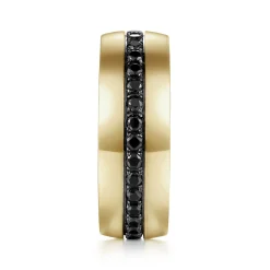 New Gabriel & Co. Xavier - 14K Yellow Gold Black Diamond Men's Band in High Polished Finish