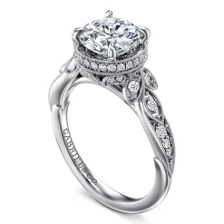 Best Gabriel & Co. Yvonne - 14K White Gold Floral Round Diamond Engagement Ring