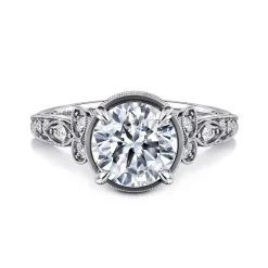 Best Gabriel & Co. Yvonne - 14K White Gold Floral Round Diamond Engagement Ring