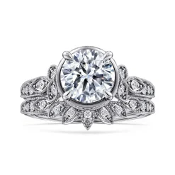 Best Gabriel & Co. Yvonne - 14K White Gold Floral Round Diamond Engagement Ring