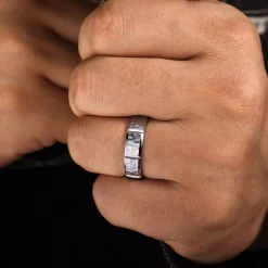 Hot Gabriel & Co. Zachary - 14K White Gold 6mm - Men's Wedding Band with Hammered Stations