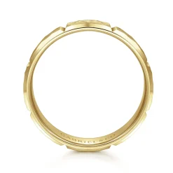 Outlet Gabriel & Co. Zachary - 14K Yellow Gold 6mm - Men's Wedding Band with Hammered Stations