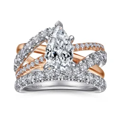 New Gabriel & Co. Zaira - 14K White-Rose Gold Pear Shape Free Form Diamond Engagement Ring