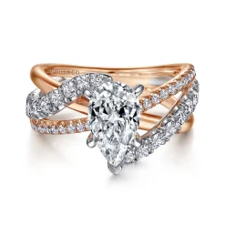 New Gabriel & Co. Zaira - 14K White-Rose Gold Pear Shape Free Form Diamond Engagement Ring