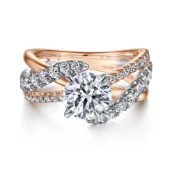 New Gabriel & Co. Zaira - 14K White-Rose Gold Round Free Form Diamond Engagement Ring