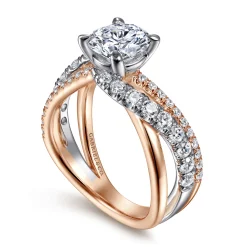 New Gabriel & Co. Zaira - 14K White-Rose Gold Round Free Form Diamond Engagement Ring