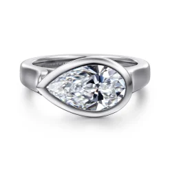 Outlet Gabriel & Co. Zariah - 14K White Gold Pear Shape Bezel Set Solitaire Diamond Engagement Ring