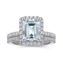 Discount Gabriel & Co. Zeena - 14K White Gold Emerald Halo Aquamarine and Diamond Engagement Ring