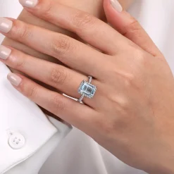 Discount Gabriel & Co. Zeena - 14K White Gold Emerald Halo Aquamarine and Diamond Engagement Ring