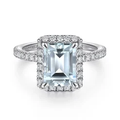 Discount Gabriel & Co. Zeena - 14K White Gold Emerald Halo Aquamarine and Diamond Engagement Ring