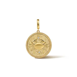 Sale Gabriel & Co. Zodiac - 14K Yellow Gold Diamond Bujukan Cancer Medallion Pendant With Detachable Bail