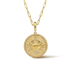 Sale Gabriel & Co. Zodiac - 14K Yellow Gold Diamond Bujukan Cancer Medallion Pendant With Detachable Bail