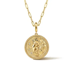 Clearance Gabriel & Co. Zodiac - 14K Yellow Gold Diamond Bujukan Leo Medallion Pendant With Detachable Bail