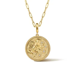 New Gabriel & Co. Zodiac - 14K Yellow Gold Diamond Bujukan Taurus Medallion Pendant With Detachable Bail