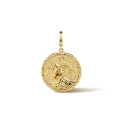 Sale Gabriel & Co. Zodiac - 14K Yellow Gold Diamond Bujukan Capricorn Medallion Pendant With Detachable Bail