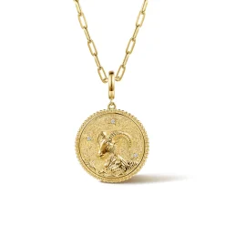 Sale Gabriel & Co. Zodiac - 14K Yellow Gold Diamond Bujukan Capricorn Medallion Pendant With Detachable Bail
