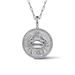 Clearance Gabriel & Co. Zodiac - 925 Sterling Silver White Sapphire Bujukan Cancer Medallion Pendant With Detachable Bail