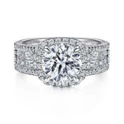 Sale Gabriel & Co. Zyra - 14K White Gold Cushion Halo Round Diamond Channel Set Engagement Ring