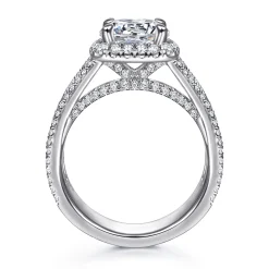 Sale Gabriel & Co. Zyra - 14K White Gold Cushion Halo Round Diamond Channel Set Engagement Ring