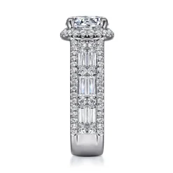 Sale Gabriel & Co. Zyra - 14K White Gold Cushion Halo Round Diamond Channel Set Engagement Ring