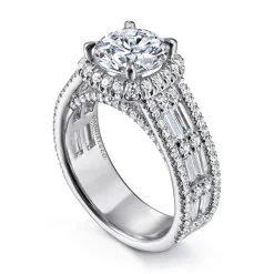 Sale Gabriel & Co. Zyra - 14K White Gold Cushion Halo Round Diamond Channel Set Engagement Ring